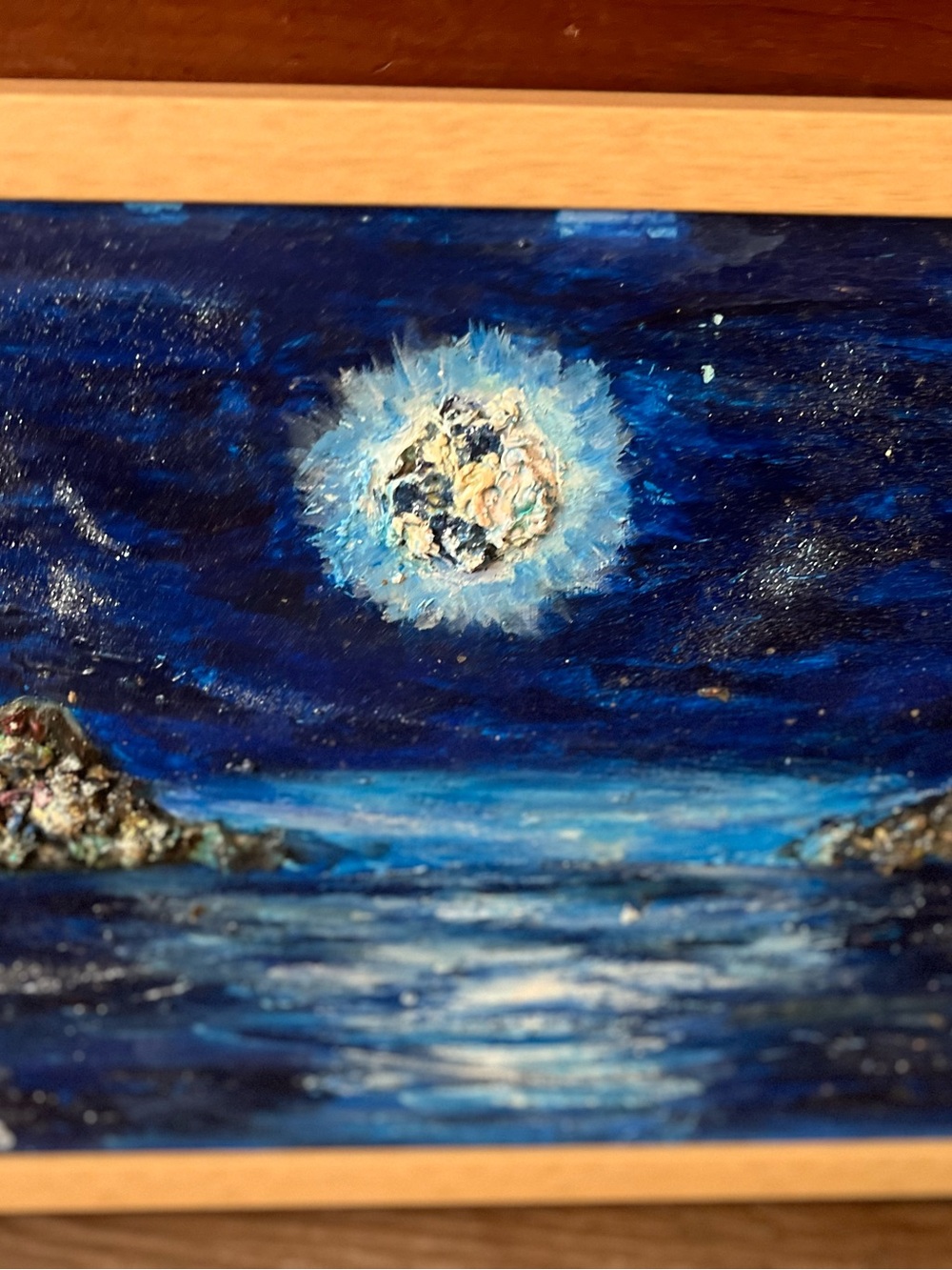 Handcrafted Blue Moon Seascape Wall Art - Deep Blue Night Scene